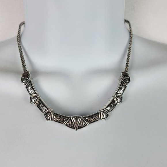 Brighton Jewelry Vintage Brighton Filigree Engraved Silvertone Statement Necklace 7 In